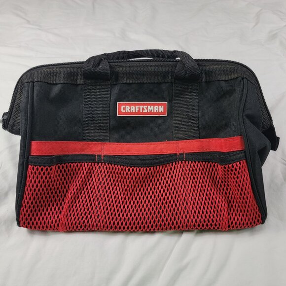 Craftsman Large Mouth Tool Bag Heavy Duty Black Red Polyester With Zipper - Picture 1 of 6